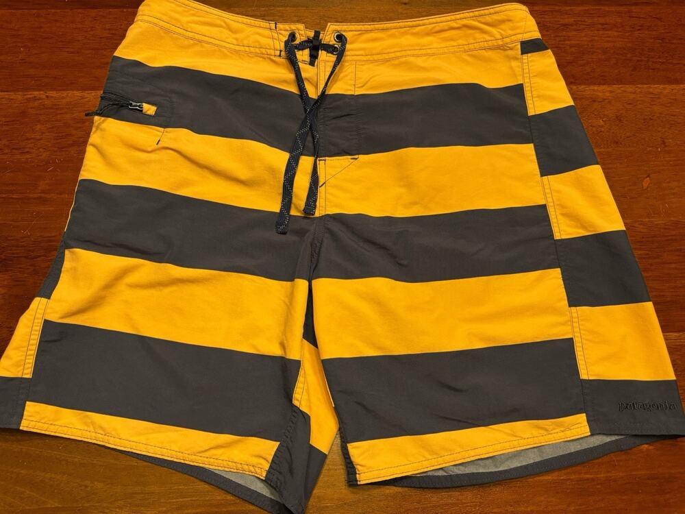 36 Patagonia Wavefarer Board Shorts Mens Orange Navy Stripe Surf Swim Trunks